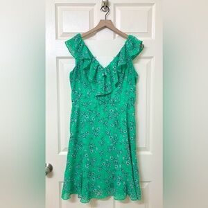 DKNY Women’s Kelly Green Floral Chiffon Ruffle A-line Dress Size 12 Fairy Easter